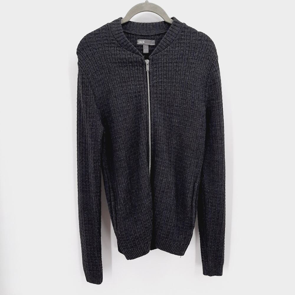 ASOS Men's Full Zip Sweater Charcoal Gray Size Small slim fit classic Warm